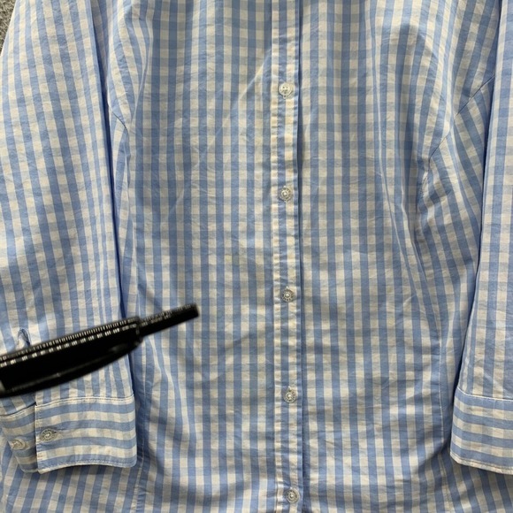 BASIC EDITIONS Shirt Womens 2X Button Up Blouse Top Plaid Long Sleeve Blue* - Picture 11 of 16